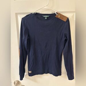Navy Long Sleeve Shirt‎ with Brown Accents / Lauren -Ralph Lauren